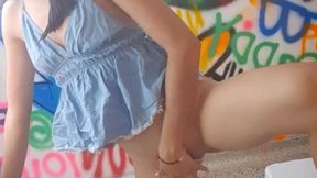 Petite athletic girl mounts cock and shows off her hot ass
