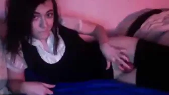 Amateur crossdresser Miko strips and plays on webcam solo