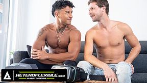 HETEROFLEXIBLE - Str8 Benjamin Blue Tries VR Porn With Buddy Kenzo Alvarez, Decides To Ride His Cock