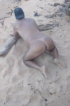 Ladysilva on the Beach Taking off His Bikini to Show off His Hot Tanned Ass
