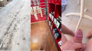 Amateur Milf sits in a holiday sex shop flashing her big dick in Sitges