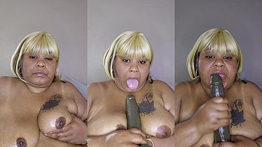 Sexy BBW w/BBC sex toy solo play sloppy head