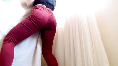 Horny German Blonde Solo Masturbation Strip Tease Big Round Ass In Jeans