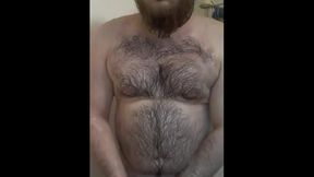 Bearded fellow with daddy body shower getting off