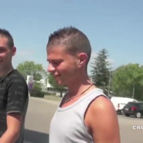 So lovely French twink, 20 years old fucked by his friend in exhib place