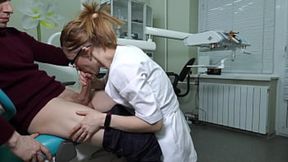 Ukrainian doc's sloppy BJ leaves patient cumming like a fountain in her mouth.