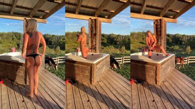 Tattooed Blonde MILF Masturbates In Outdoor Shower With Big Ass Tits Until She Orgasm