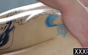 Horny tattooed MILF massage and fucks a friend with hard penis