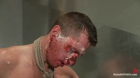 Horny Pig Publicly Humiliated, Double Penned &amp; Shoved in Birthday Cake