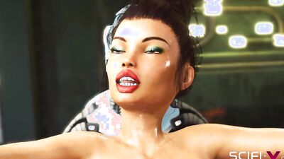Watch this busty brunette robot take a hard pounding from a hung dude in the sci-fi lab!
