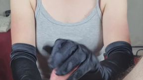 Amateur in Gloves edging handjob