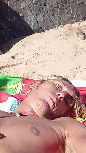 A Sexy Guy on the Beach Masturbates and Swallows His Semen.