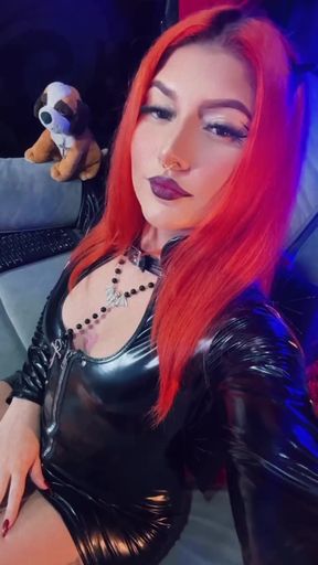 Leather-clad Latina redhead dominates in a live Jasmin webcam session