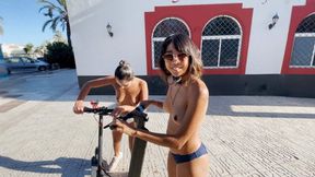 I'm bored so I tell my friend that we should go out naked on the scooter hehehe