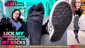 Lick my sneakers clean and you can have my sexy socks ( Sneakers & Socks humiliation wiht Lady Lina ) - 640p wmv