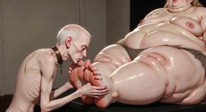 Thin Slave Boy Licking Huge SSBBW Mistress Soft Feet