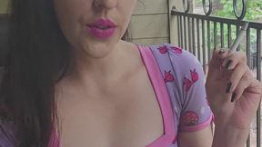 Goddess D Cheerleader Barbie Smoking Marlboro Light 100 in Tight Dress