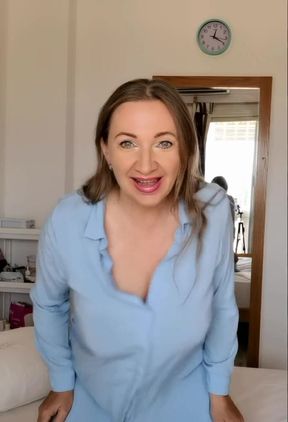 Busty Granny Teasing in Blue Outfit