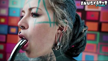 Petite tattooed solo girl teases tight ass before deep penetration