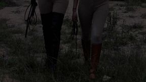 Kalinda and Kahina train their human pony