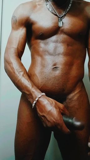 Oiling up my big black cock