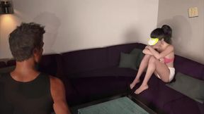 Petite brunette CeCe Route teases with big natural tits