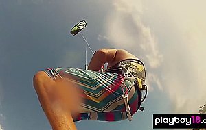 Big boobed naked blondie Dani Mathers and her badass GFs like kite boarding