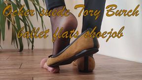 Ocher suede Tory Burch ballet flats: shoejob, cock crush, trampling cbt 4K bgm