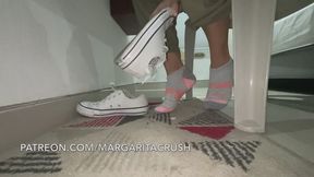 Slow Motion - Giantess Plays With Tinies on Her Feet While Working on a Laptop