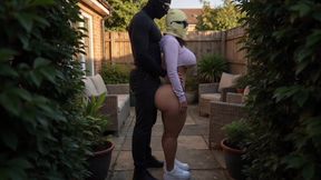 Tall Stepdad Pressing Petite Big Ass Stepdaughter in Backyard