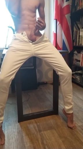 Handjob in white jeans