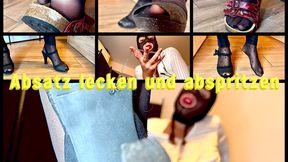 Sklave spannt heimlich, während ich aufräume. Dann muss er mit Absatz im Maul wichsen! Userwunsch!