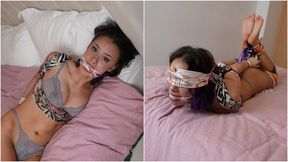 Lilly's Tight Hogtie and Cleave Gag Captivity with Magic Silk Scarves! (FullHD)