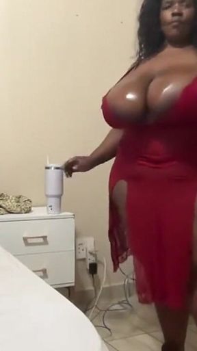 Ebony BBW Stripteasing & Tits Worship