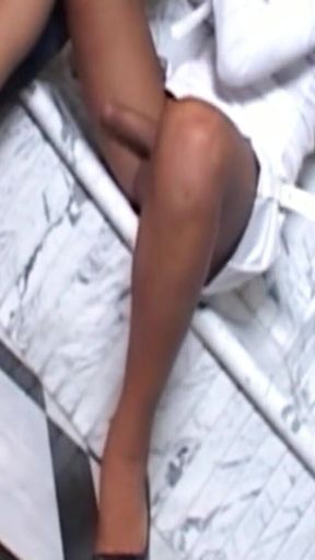 Blonde Big Titted Shemale Secretly Gives a Blowjob to a Guy at a Party