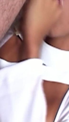 Blonde Big Titted Shemale Secretly Gives a Blowjob to a Guy at a Party