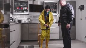 Amira in layers of plastic rainwear and Friensennerz bondage part 2 BTS dressing up