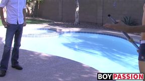 Tattooed twink drills horny pool boy after hot cock sucking