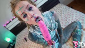 ”TATTOO hottie in lingerie masturbates with toy & gets ANAL fucked.”