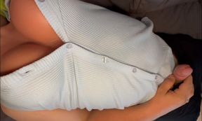 Transsexual goddess with huge tits takes care of her FTM dick in massive handjob cumshot