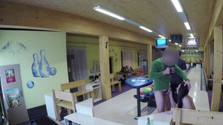 Petite brunette gal sucking a cock in the bowling alley