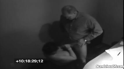 Curvy office slut sucking off the boss