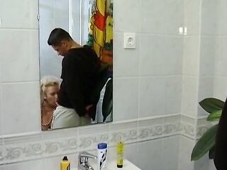 Super breasty golden-haired lady from Germany gets smashed by 2 hard schlongs