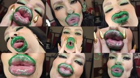 Green minty lipstick glossy pouty bimbo kisses 4K Ultra HD