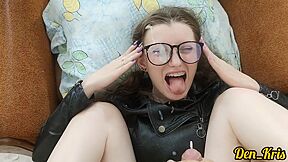 Cute Angel In A Leather Jacket Wants And Gets A Lot Of Ass Slam To Get Cum On Her Face