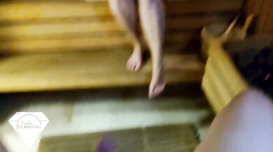 Flashing in sauna gets me a wet MILF blowjob from a redhead stranger