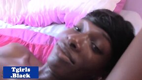 Beautiful trans woman masturbates her ebony shaft