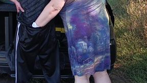 in a public park, I fuck my neighbor in her pussy doggy style, then in her mouth and cum twice in a minute