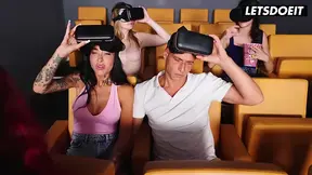 Octokuro rides hard cock in public movie theater with bouncy big tits