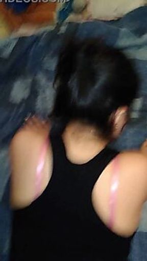 Hot amateur gets a creampie from behind in her empty house